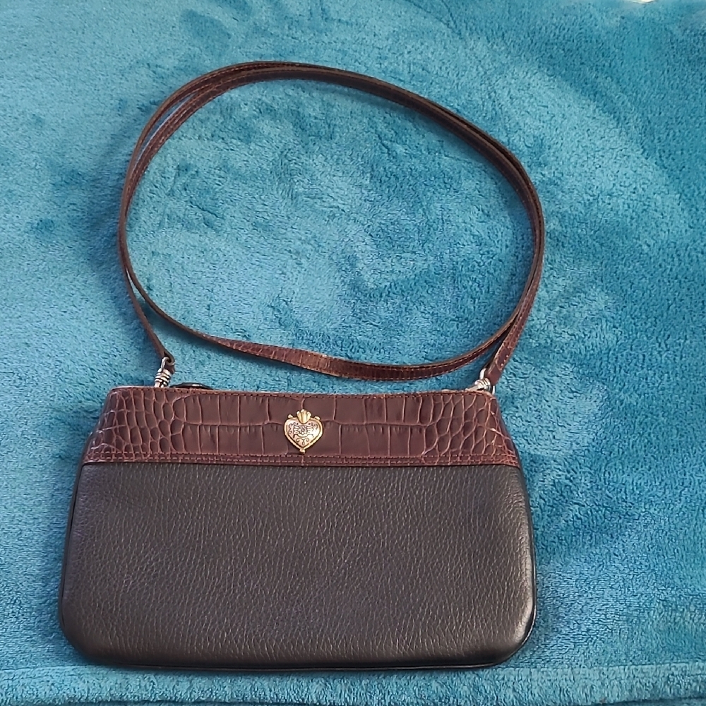 Brighton Black and Brown Crossbody Bag with Textured Design and Gold Hardware